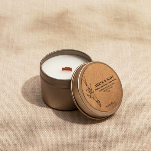 Amber and Moss tin travel candle